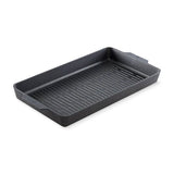 Black rectangular grill pan on a white background.