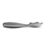 Ice cream scoop resting on a white background.
