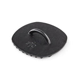 Black cast iron grill press with handle on a white background.