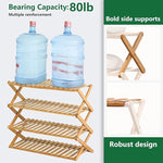 Bamboo shelf with water bottles showing bearing capacity and design features.