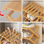 Wooden shoe rack with multiple shelves, showing its ease of use and durability.