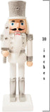 Decorative nutcracker figure with silver top hat and boots, standing 10 inches tall.