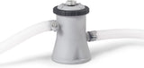 Gray pool pump for Intex 8ft x 24in Round Swimming Pool, with white hoses on a white background