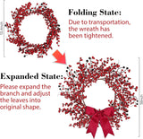 Illustration showing a red berry wreath in folded and expanded states with text instructions.