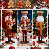 Collage of a decorative nutcracker figure with Christmas-themed background
