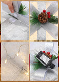 Step-by-step assembly of a decorative Christmas item with lights and pinecones.