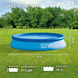 Intex Easy Set pool with specifications on a grassy field
