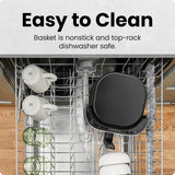 Dishwasher with a black basket labeled 'Easy to Clean' and 'nonstick, top-rack dishwasher safe'.