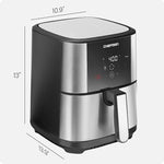 Chefman air fryer with dimensions labeled on a white background.