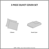 Diagram of a 3-piece duvet cover set with two shams and a duvet cover on a white background.