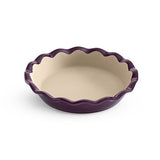 Purple, Italian Plum Stoneware Pie Plate with scalloped edge on a white background.
