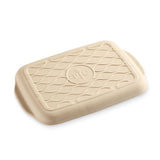 Medium Rectangular Stoneware Bar Pan (bottom view) with embossed design on a white background.