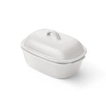 White Mini Deep Stoneware Covered Baking dish with lid on a white background.