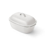 White Mini Deep Stoneware Covered Baking dish with lid on a white background.