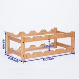 Wooden wine rack with dimensions labeled on a white background.