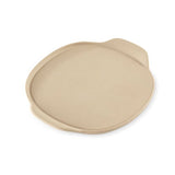 Personal-sized, round pizza stoneware pan on a white background.