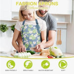 Light blue and green floral apron with wide pocket and adjustable straps.
