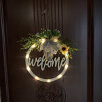 Wooden Welcome Wreath with Lights