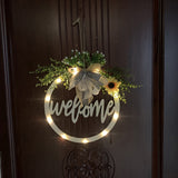 Wooden Welcome Wreath with Lights