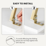 Step-by-step guide on installing a folding bracket with text instructions.
