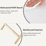 Product features including waterproof board and reinforced footrest on a white background.