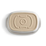White Satin Glazed Stoneware Covered Baking Dish on a white background.