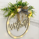 Wooden Welcome Wreath with Lights