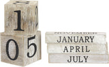 Wooden calendar blocks with numbers and months on a white background.