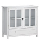 Wooden Storage Cabinet with Glass Doors and Drawer