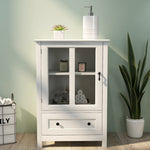 Wooden Storage Cabinet with Glass Doors and Drawer
