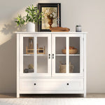 Wooden Storage Cabinet with Glass Doors and Drawer