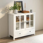 Wooden Storage Cabinet with Glass Doors and Drawer