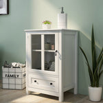 Wooden Storage Cabinet with Glass Doors and Drawer