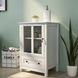 Wooden Storage Cabinet with Glass Doors and Drawer
