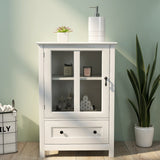 Wooden Storage Cabinet with Glass Doors and Drawer