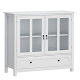 Wooden Storage Cabinet with Glass Doors and Drawer